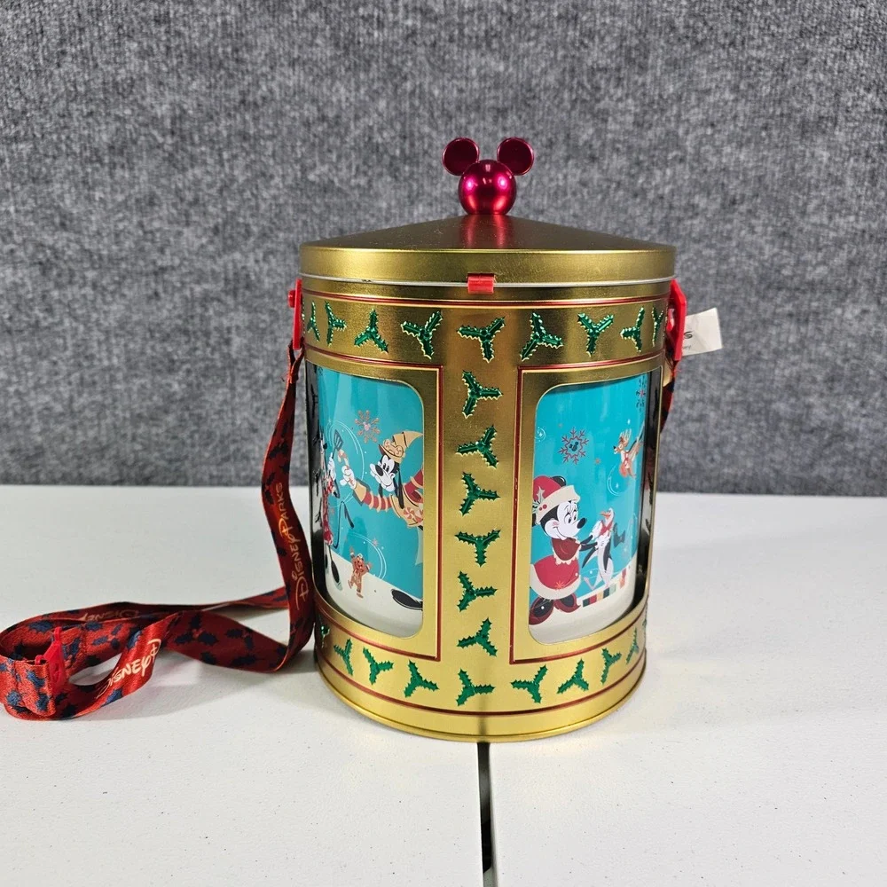 Disney Parks 2024 Popcorn Bucket Tin Holiday Musical Rotating Mickey‎ Christmas